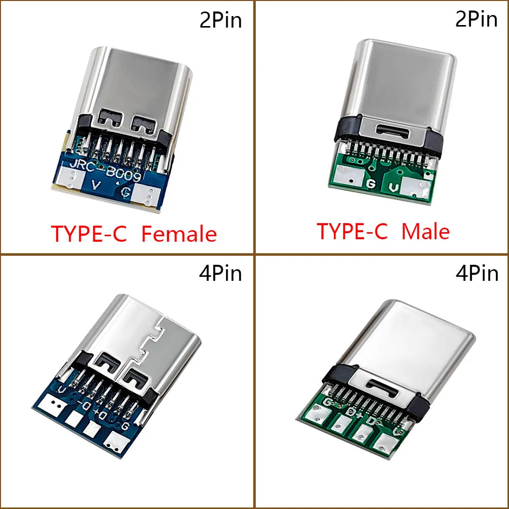 1/2/5/10 Pcs USB 3.1 Type C Connector 2/4 Pin Male/Female Socket Receptacle Through Holes PCB 180 Vertical Shield USB-C