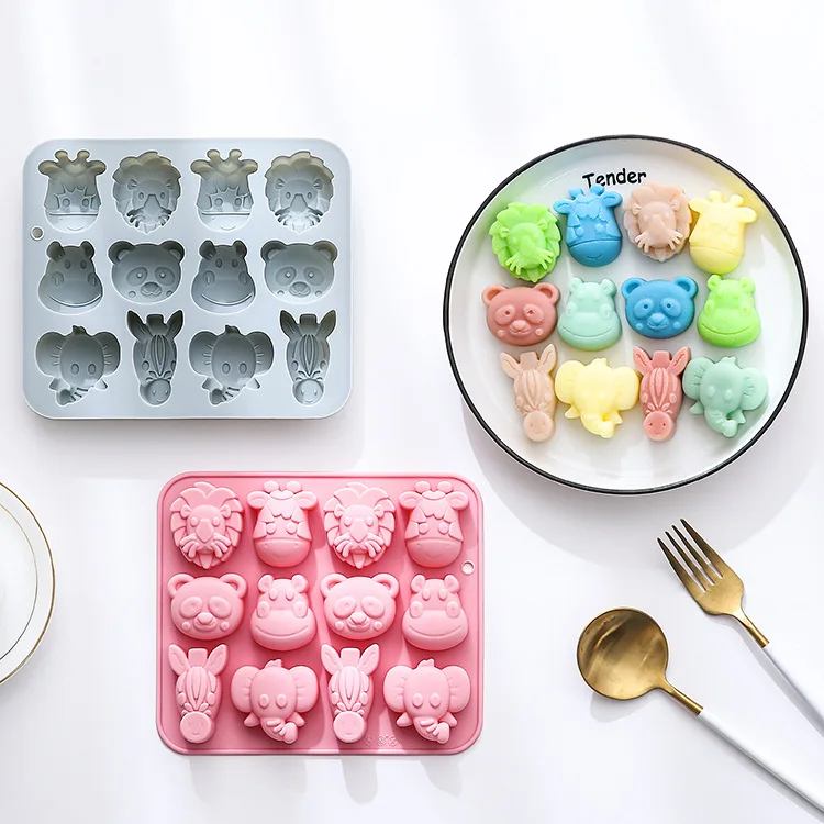

2 Pack 12-hole 6 Different Animal Silicone Molds Elephants Hippos Lions Fondant Candy Chocolate Mould Cake Decorating Tools
