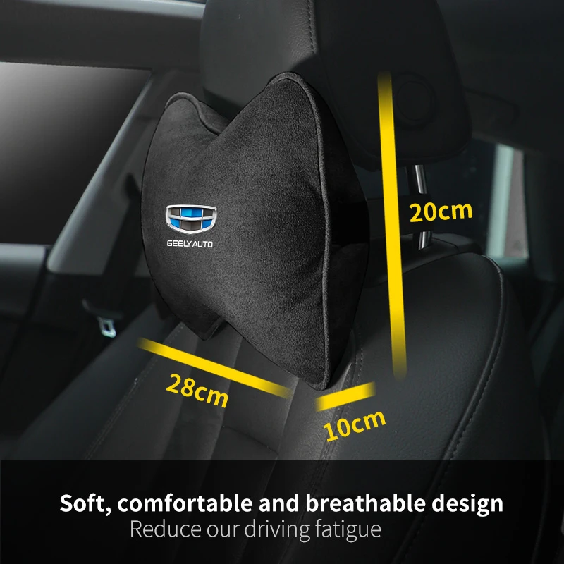 스웨이드 자동차 머리 받침 수면 베개용 편안한 목 지지대, Geely Coolray mk1 azkarra Atlas Boyue NL3 Emgrand X7 EX7 SUV GT GC9