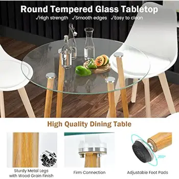 moderní třídílná jídelní souprava s kulatým stolem z tvrzeného skla a 2 židlemi s vysokým opěradlem pro úsporu místa při stolování 8 nejlepší prodej stoly z tvrzeného skla - №2