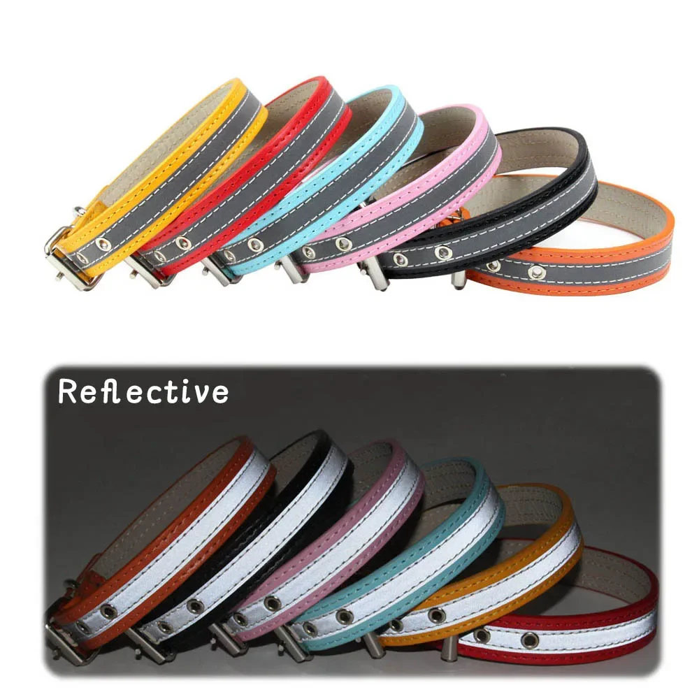 Reflective Leather Dog Collar Safety Puppy Collar For Small Medium Large Dogs Pet Supplies Prevent Car Accidents At Night Collar