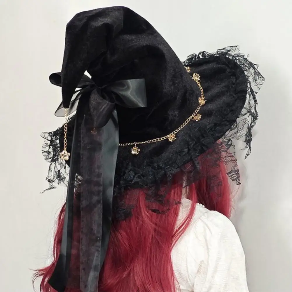 Holiday Party Supplies Halloween Decorations for Home Witch Hat for Women Halloween Costume Lace Mesh Hat with for Cosplay