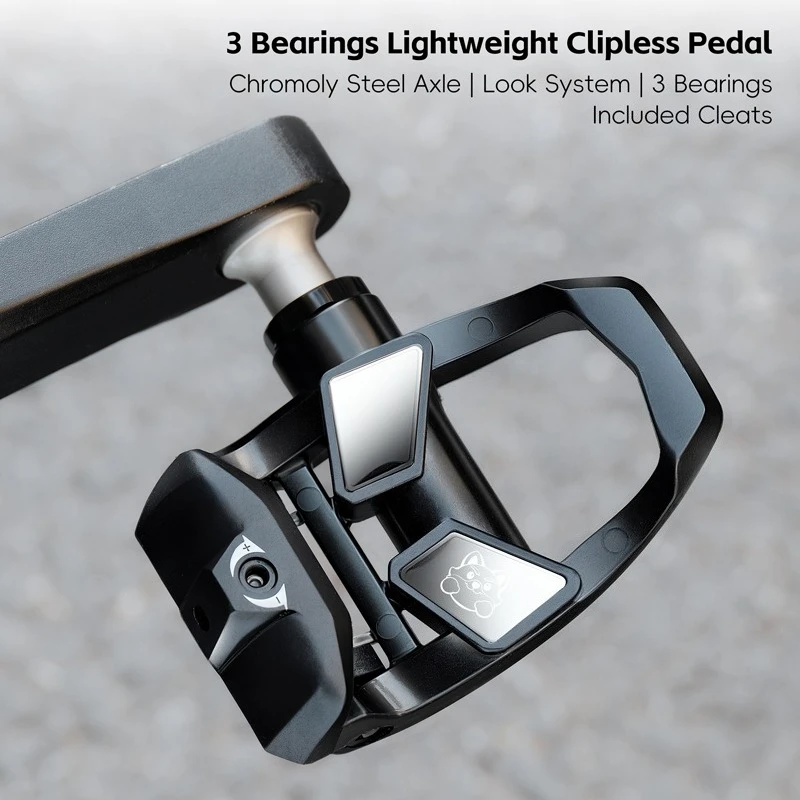 

Road Bike Clipless Pedals with Cleats 3 Bearings Chromoly Axle for LOOK System Easy Install Power Transfer Bicycle Accessories