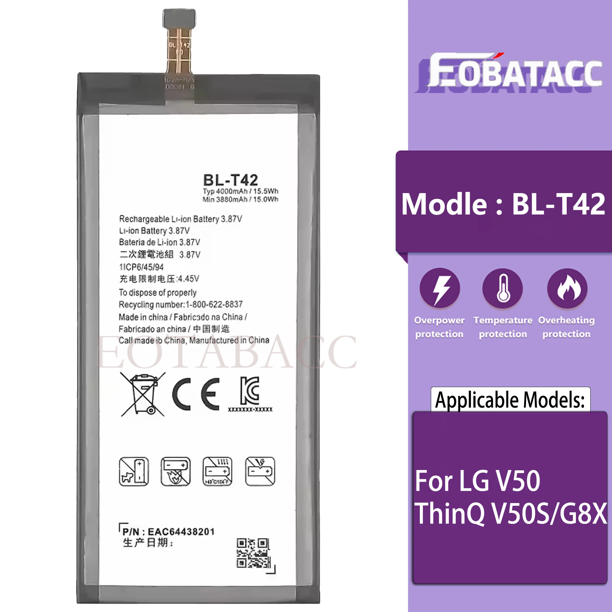 

100% New Original Battery BL-T42 For LG V50 ThinQ V50S/G8X Battery + Free Tools