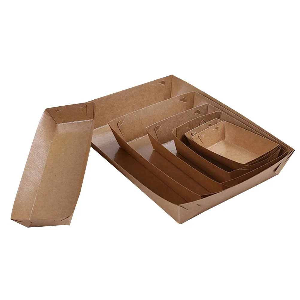 30pcs Boat Shaped Packing Box Disposable Kraft Paper Packing Case Useful Packing Tray for Snack Food