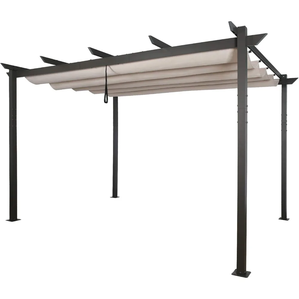 10'x13' Outdoor Retractable Pergola Non-Rust Aluminum Patio Pergola Shelter with Sun Shade Canopy for Garden, Deck, Backyard, Be