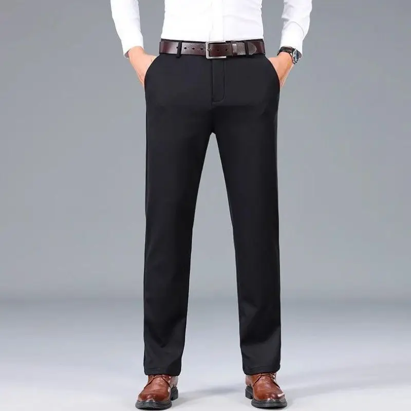 

Мужские повседневные брюки прямого кроя из смесового полиэстера для весны и осени, модные, не требующие глажки