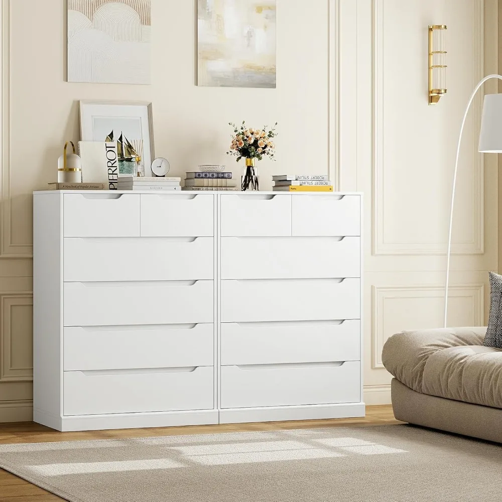 HOSTACK Modern 6 Drawer Dresser for Bedroom, Tall Chest of Drawers with Storage, Large Wood Storage Chest Organizer with Cut-Out