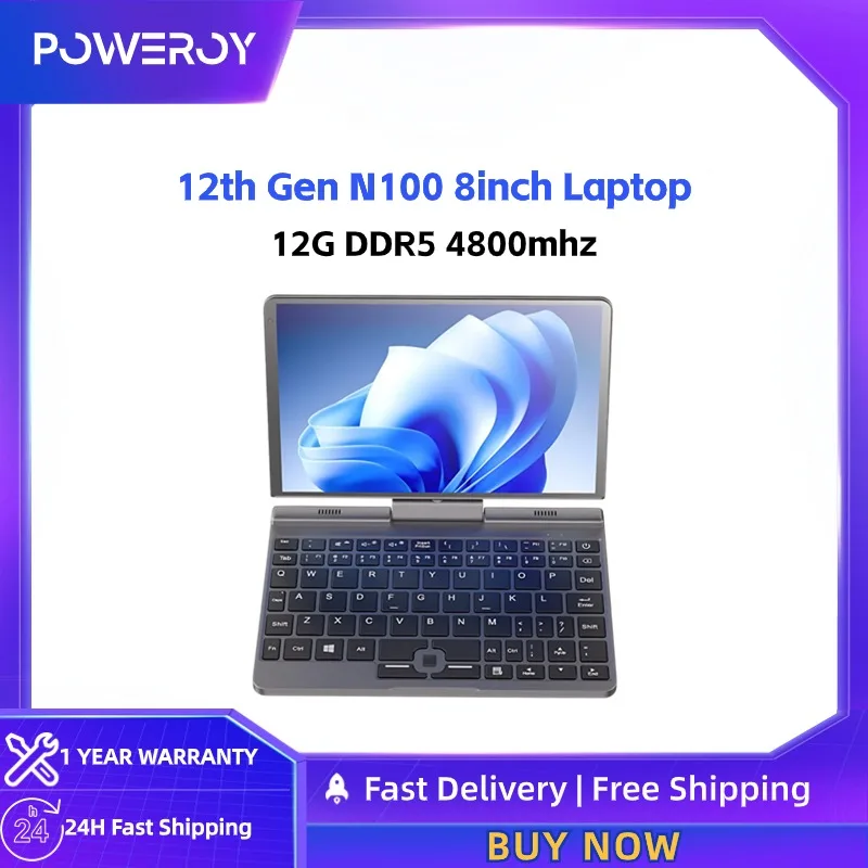 P8 12th Gen Mini Gaming Alder Lake N100 Laptop 8 Inch Touch Screen 12G DDR5 4800mhz Win11 Notebook Tablet Mini PC WiFi 6 BT 5.2