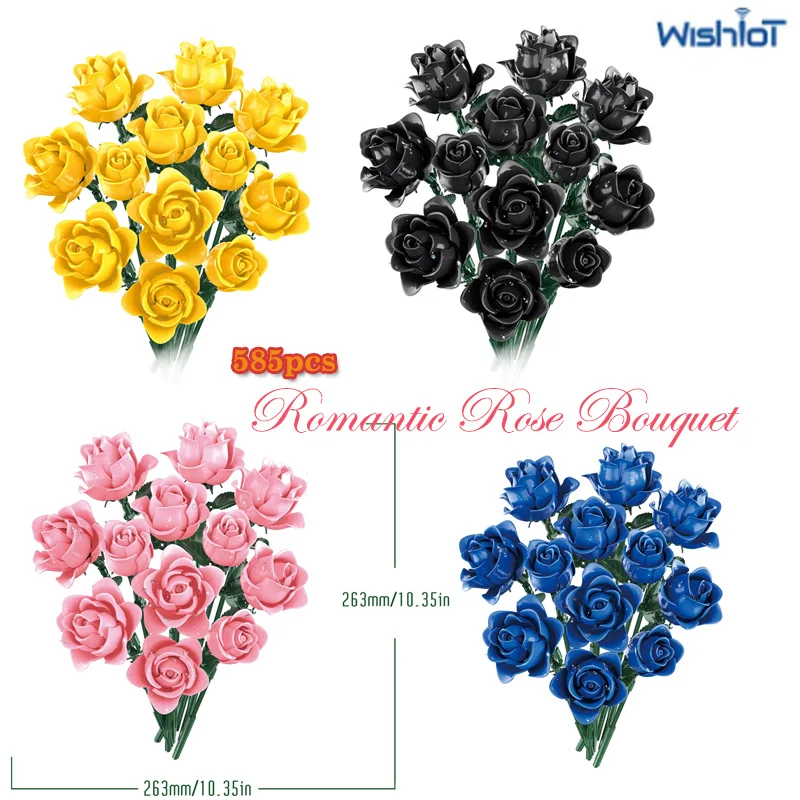 

Simulation Rose Bouquet Model Building Blocks Room Decoration Flower Plants 585pcs Assembled Toys Mini MOC Bricks Holiday Gifts