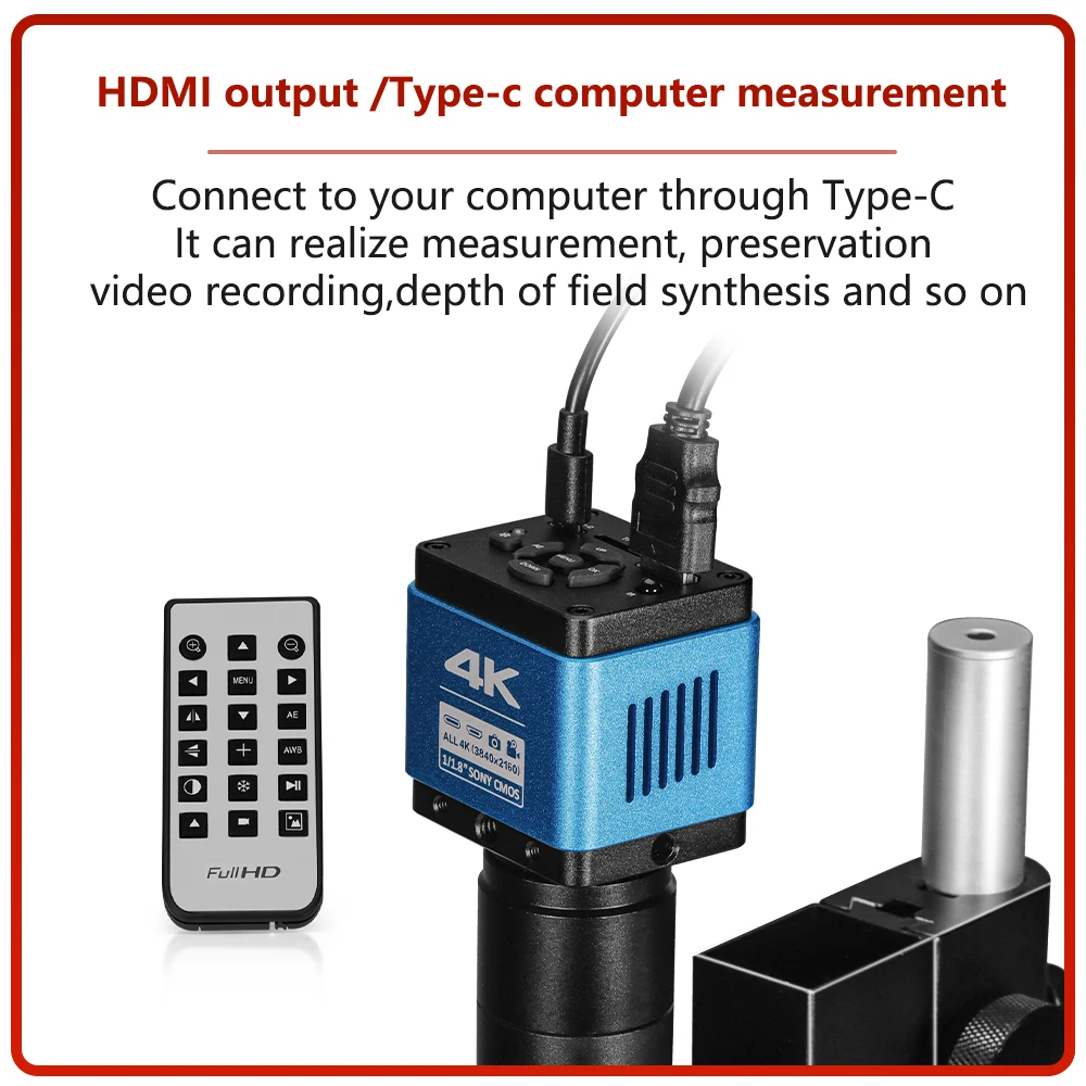 4K Ultra HD HDMI Video Microscope Continuous Zoom 20-180X C-Mount Mobile Phone Repair Industrial Inspection Microscope