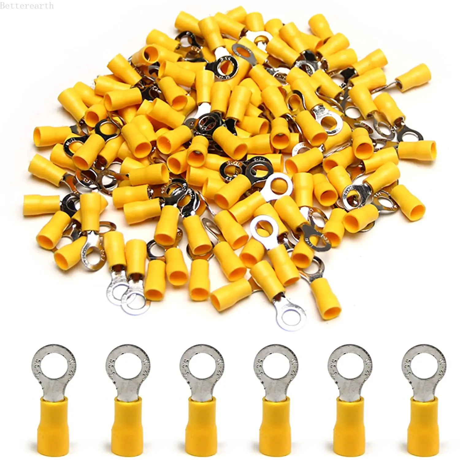 100/50/10Pcs Yellow RV5.5 M4-M8 Ring Crimp Terminal 12-10AWG Insulated Electrical Cable Wire Connector