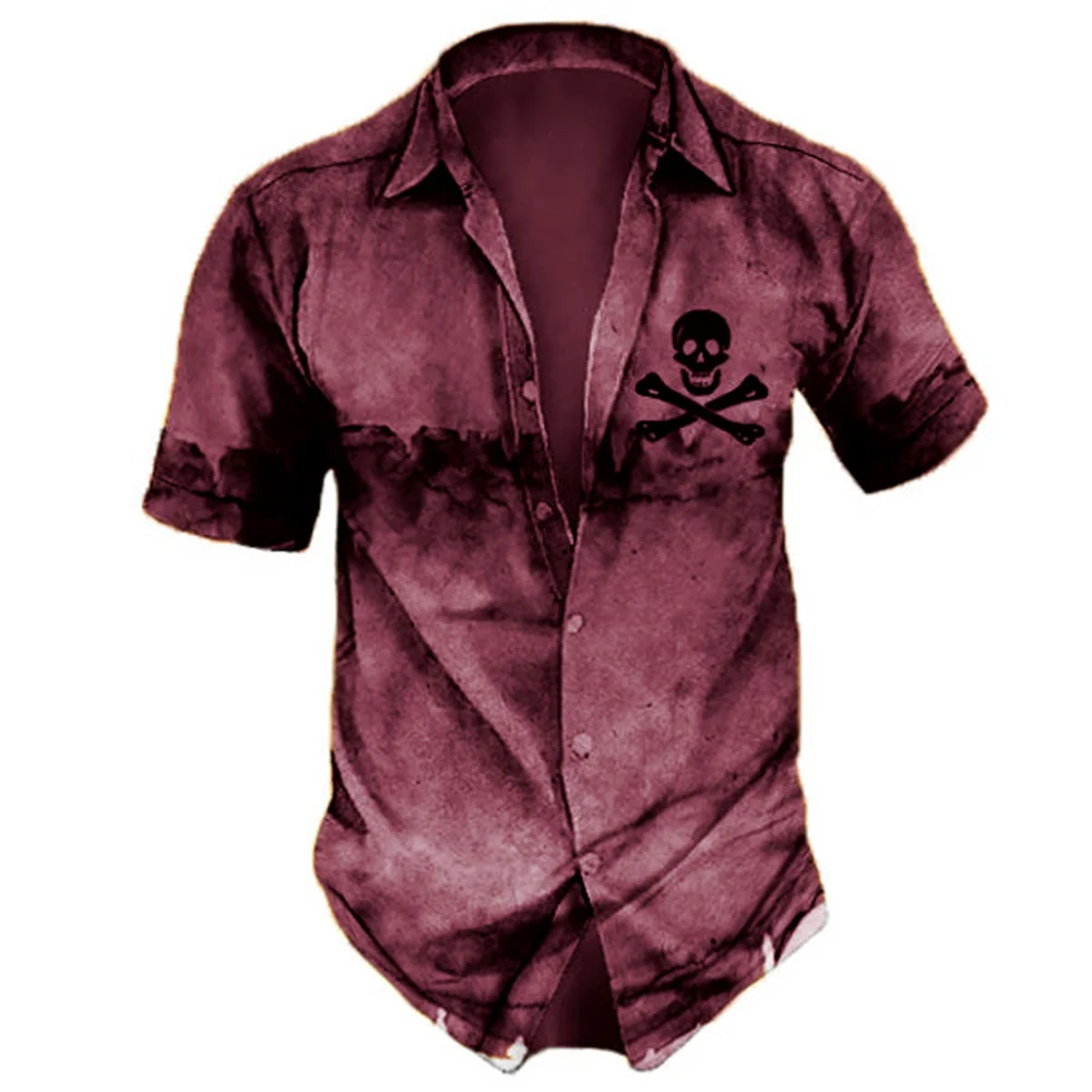 High-End-Herren schädel 3d gedruckt High-Definition-Muster Knopf Kurzarmhemd modische lässige Outdoor 2024 Shirt