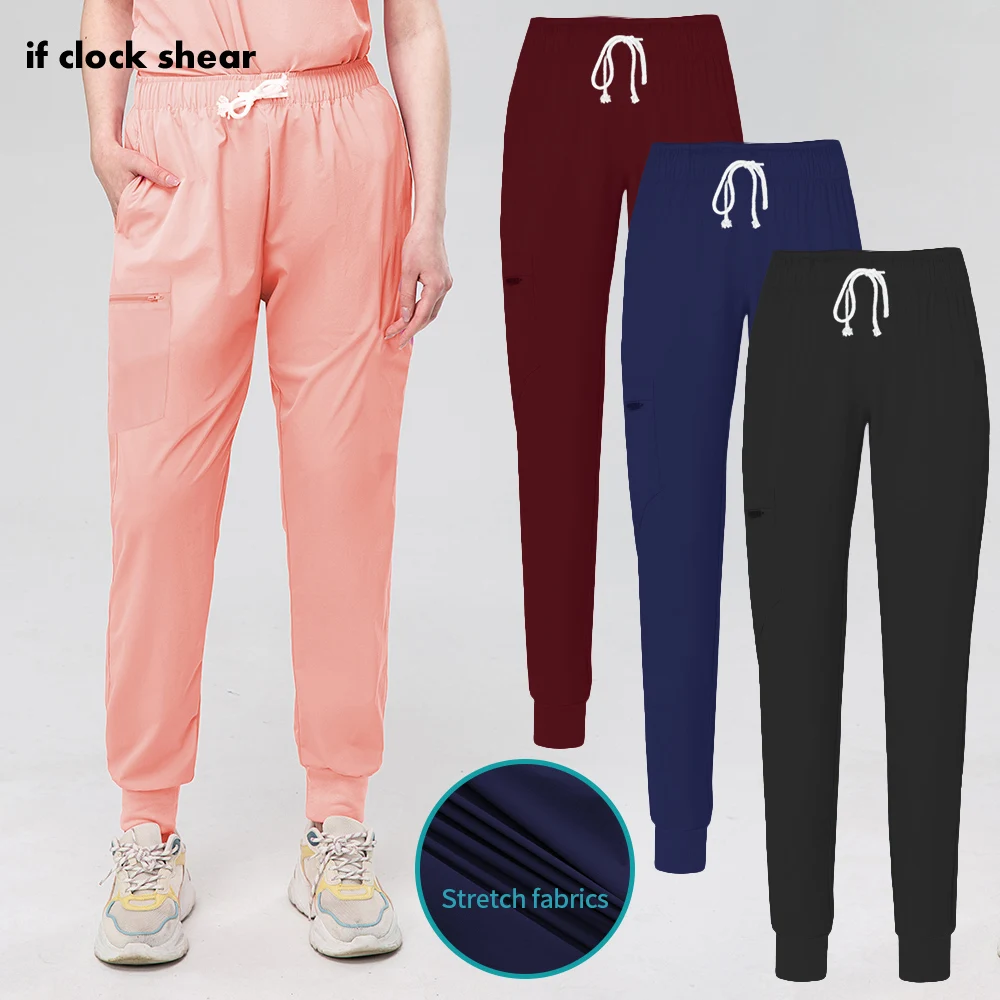 

Elastic Waist Jogger Pants Nurse Side Zip Pocket Pet Hospital Doctor Nursing Pants Stretch Fabrics Scrubs Medical Doctor Bottoms