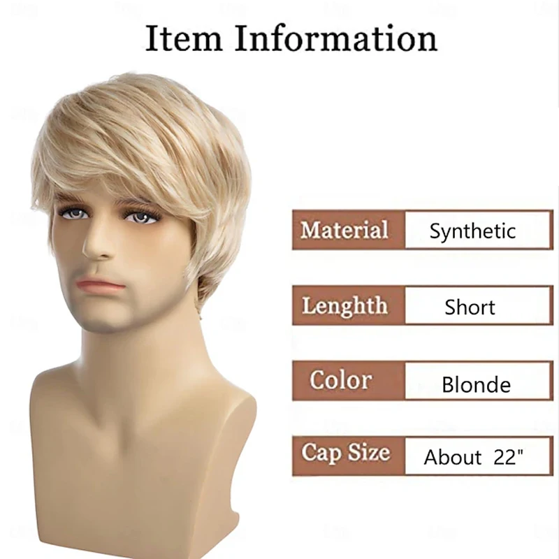 HAIRJOY Mens Wig Short Blonde Wig Short Layered Synthetic Hair for Male Cosplay Anime Halloween Wig