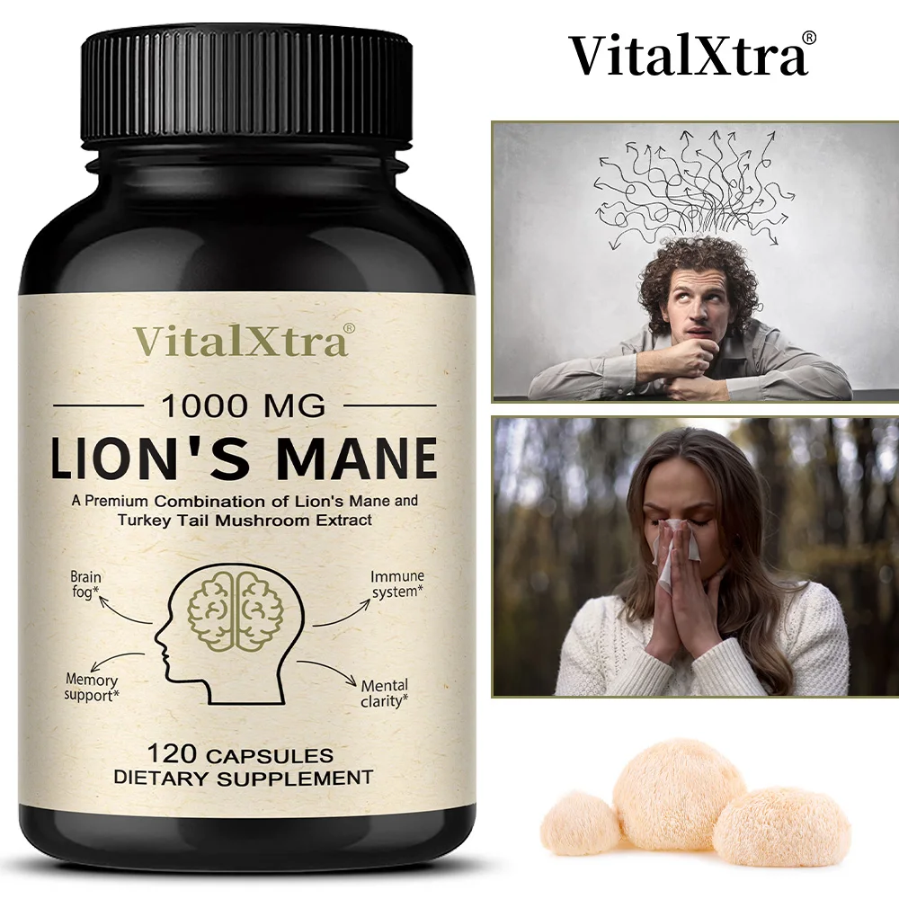 Organic Lions Mane Mushroom Capsules, for Immune Health, Enhance Brain Function, Improve Memory and Cognition, and Sleep Health
