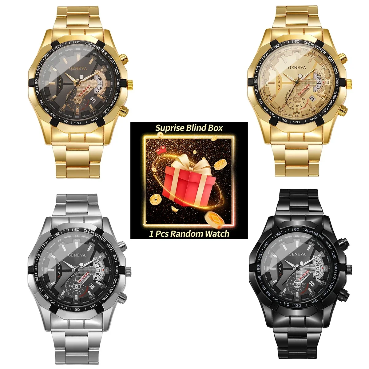 Mystery Blind Box Men Watch Random Geneva Sports Quartz Wristwatch Stainless Steel Male Watch Gift