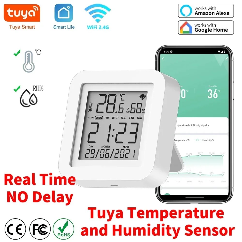 Tuya WIFI Temperature & Humidity Sensor for Smart Home Var SmartLife Thermometer Hygrometer Support Alexa Google Assistant