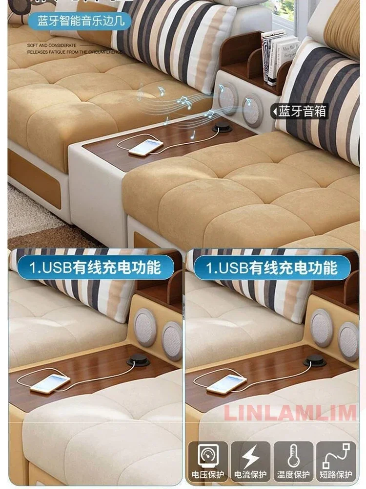 Linlamlim U-Shaped Sectional Fabric Sofa Set - Modern Living Room Furniture with Storage, Built-in Side Table, USB, and Cushions