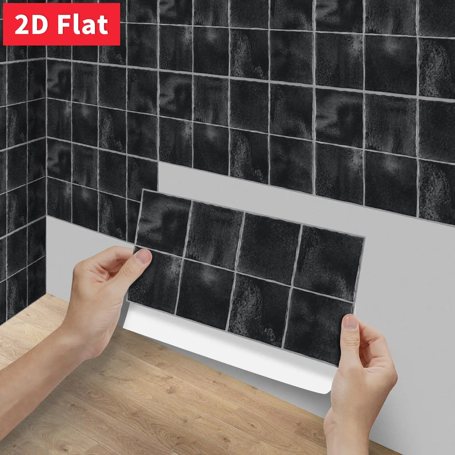 Matte Black Square Tile Sticker 11.81x5.91 inch Peel Stick Waterproof Easy Clean Cabinet Wall Decal