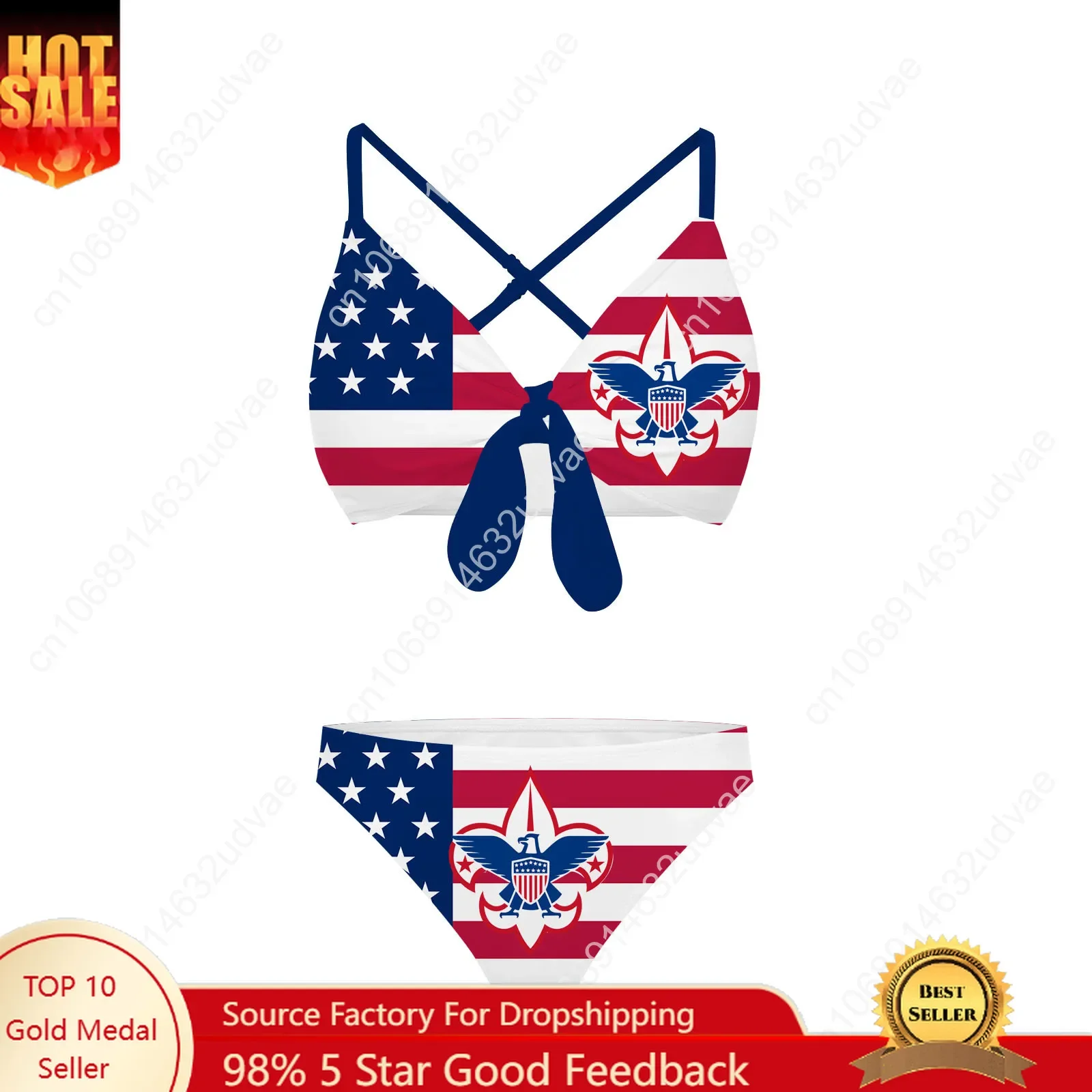 ملابس سباحة نسائية مخصصة بحمالات متقاطعة من سكاوتس أوف أمريكا، بيكيني شخصي، ملابس سباحة للشاطئ قابلة للتخصيص