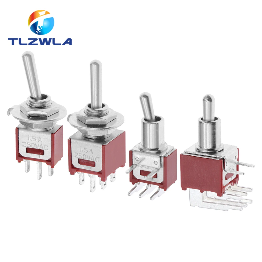 5PCS Mini Toggle Switch TS-6 SPDT Horizon Right Angle Type3/6 Pins 2/3 Positions ON-OFF-ON 1.5A 250VAC