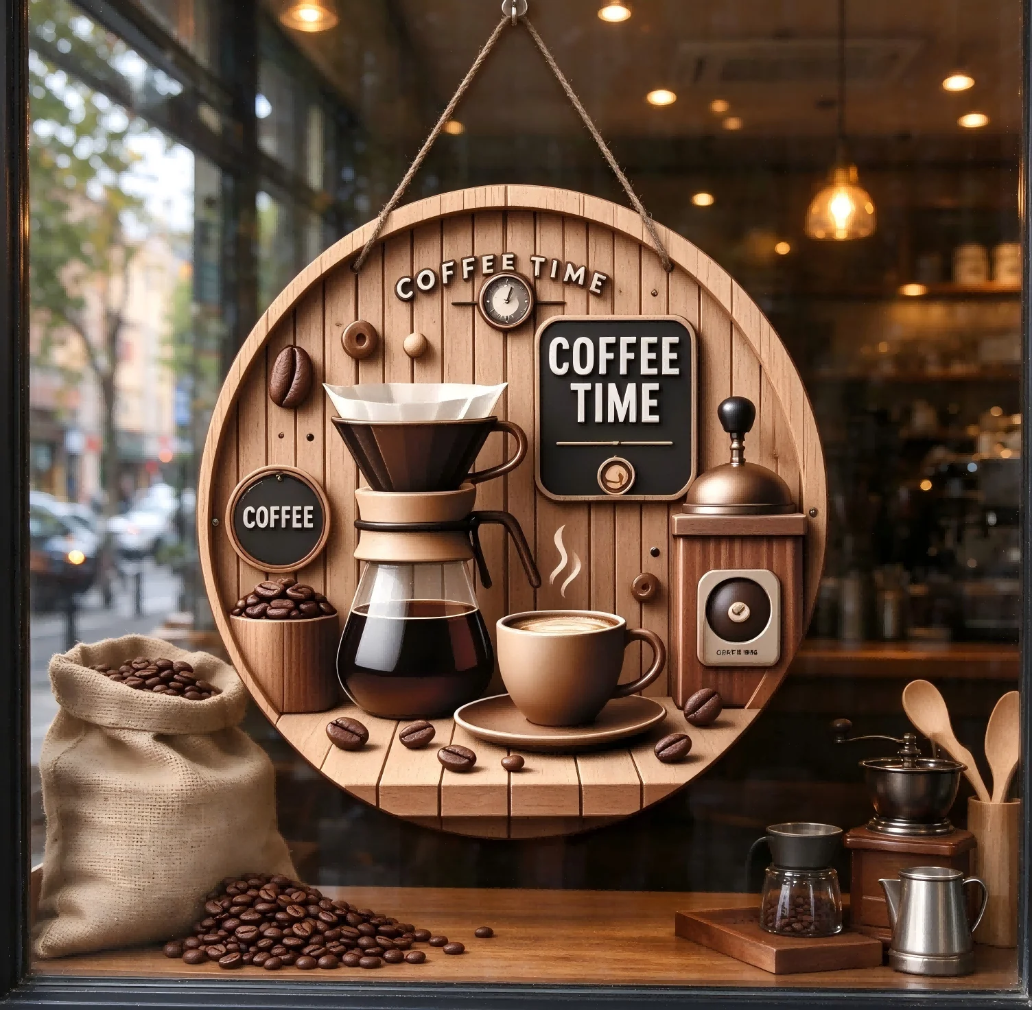 Vintage Kaffeestunden-Wandschild, 3D Holzmaserung Kaffeemaschinen-Dekor, Retro-Küchen-Café-Hängeplakette, Heim-Bar-Kunstgeschenk – Detail 3