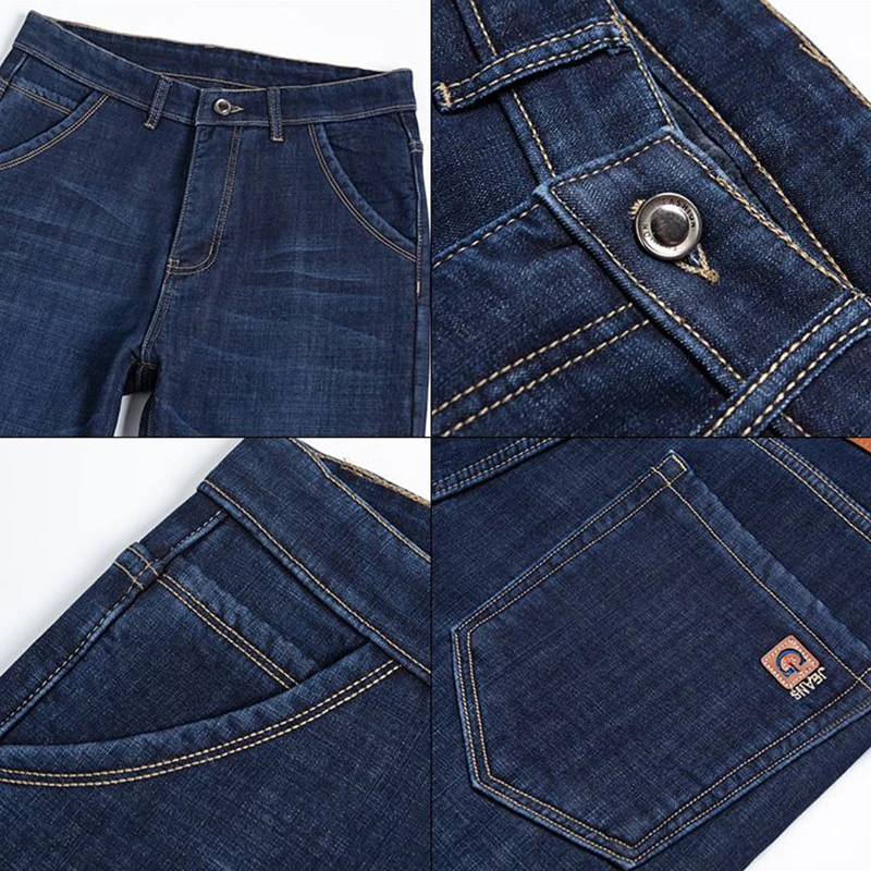 Pantalones vaqueros gruesos con forro polar para hombre, pantalones vaqueros elásticos cálidos a la moda, pantalones rectos holgados informales inteligentes para otoño e invierno