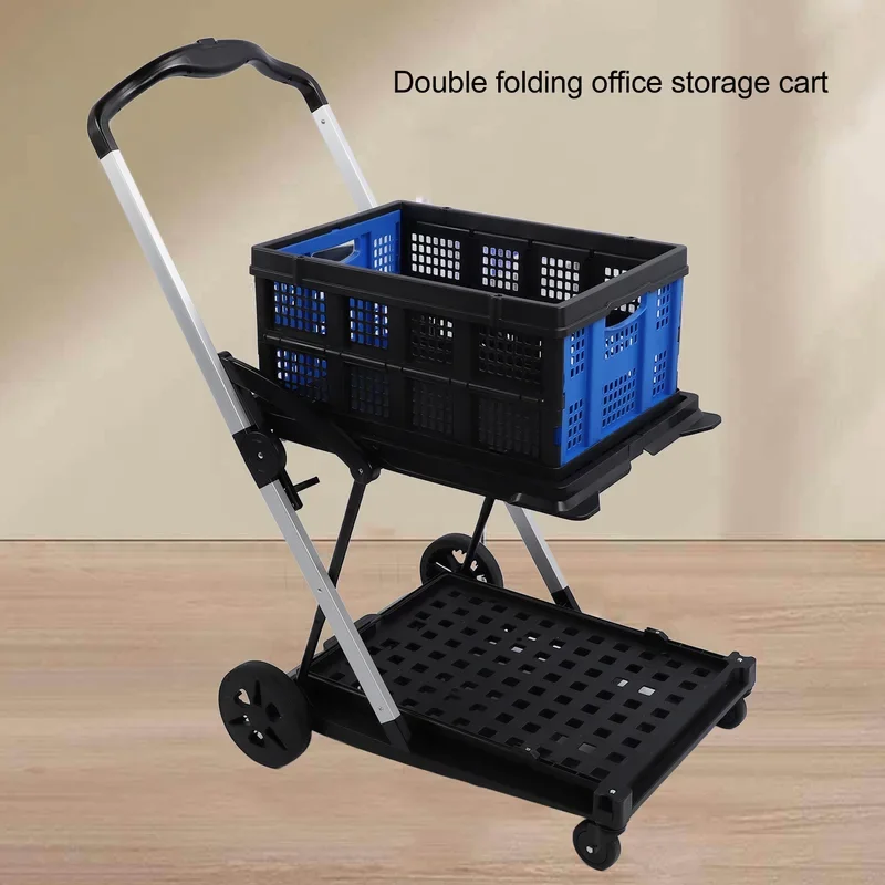 Functional  Carts Mobile Folding Trolley Small Practical Aluminum Frame and PP High Capacity with Wheels for Luggage