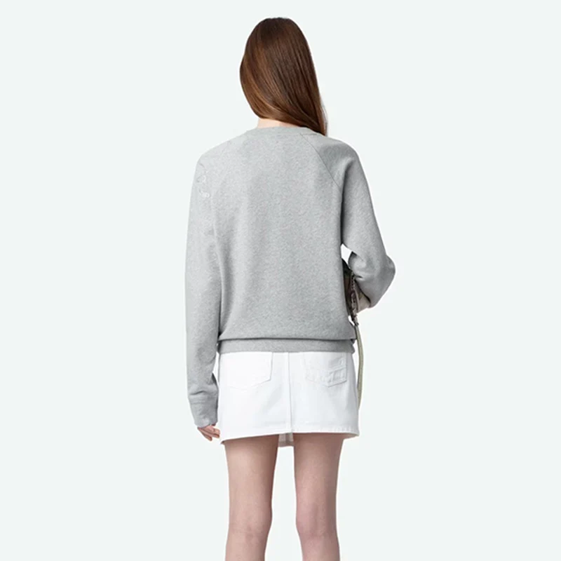 Nueva sudadera con capucha de gran tamaño para mujer de invierno, sudadera informal con adornos de diamantes hasta el hombro, sudadera redonda de mezcla de algodón Ne