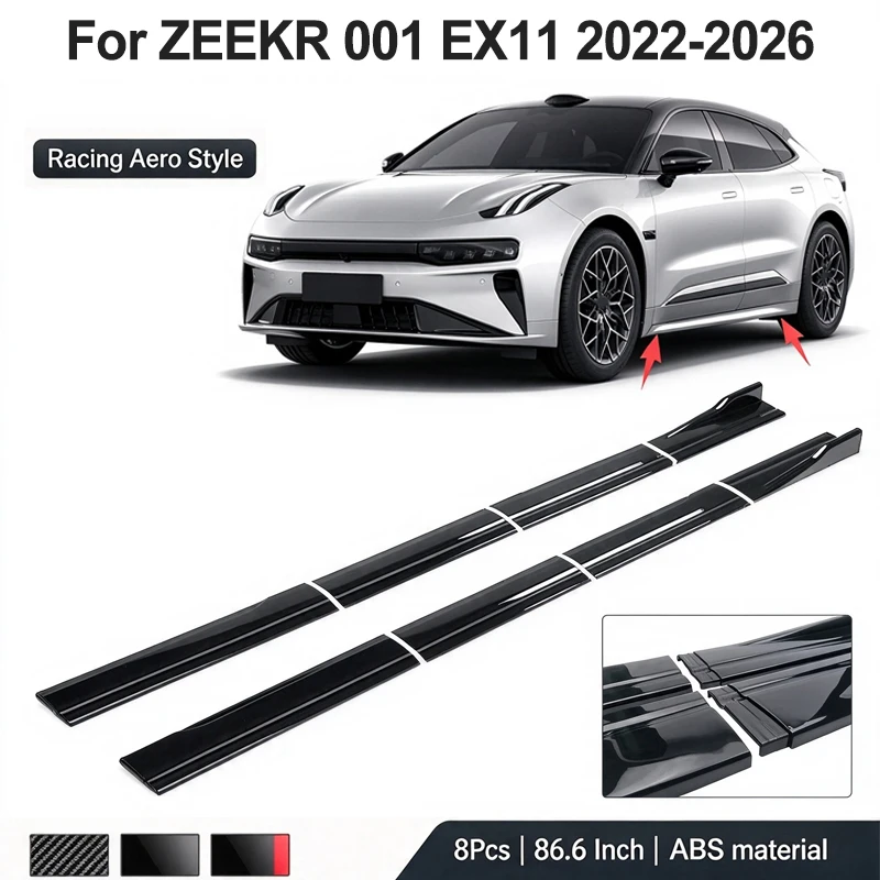 86.6inch/2.2m Sectional Side Skirt Extension Lips For ZEEKR 001 EX11 2022-2026 2023 2024 - Racing Side Spoiler Car Mod Body Kits