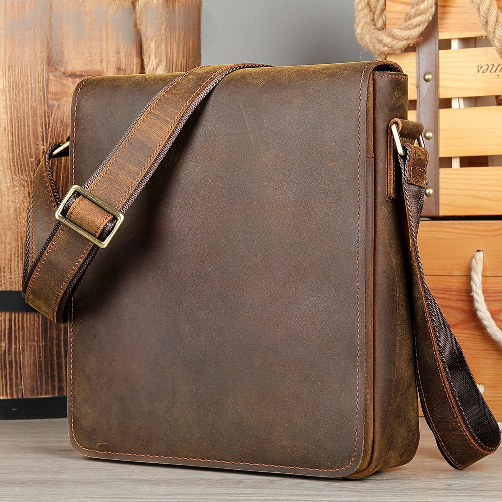 Retro Men\'s Genuine Leather Bag Shoulder Crossbody Bag Casual Bag Crazy Horse Leather Large Capacity Shoulder Bags for Man