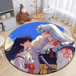 Inuyasha Cartoon HD Printed Round Carpet for Living Room Rugs Camping Picnic Mats Flannel Anti-Slip Rug Yoga Mat Gifts