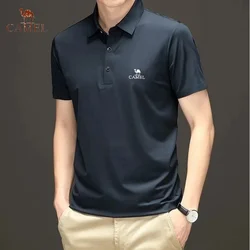 High End Embroidered CAMEL Silkworm Silk Ice Cool Polo Shirt Summer Men's Fashion Business Leisure Breathable Short Sleeved T-sh