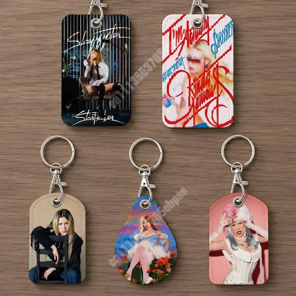 S-Slayyyter Worst Girl In America Leather Keychain Card Holder for Airtag & ID Cards Business Bag Charm