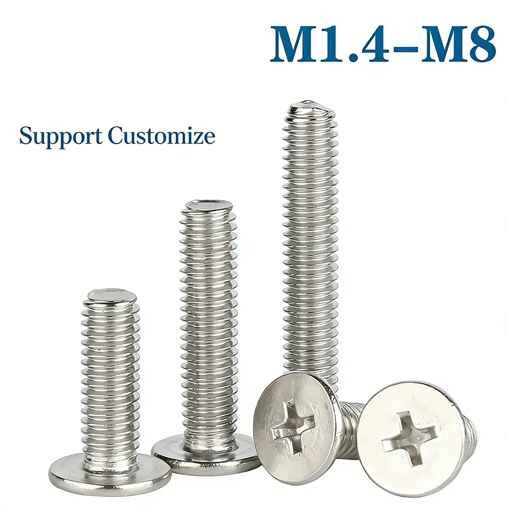 M1.4 M1.6 M2 M2.5- M8 304 Stainless Steel CM Cross Phillips Ultra Thin Super Low Flat Wafer Head Screw Bolt Support Customize