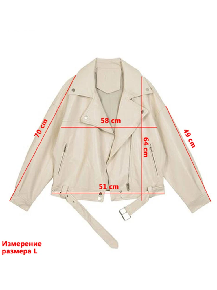 Ailegogo New Autumn Women Pu Leather Motorcycle Jacket Female With Belt Solid Color Lady Loose Casual BF Style Coat Outwear