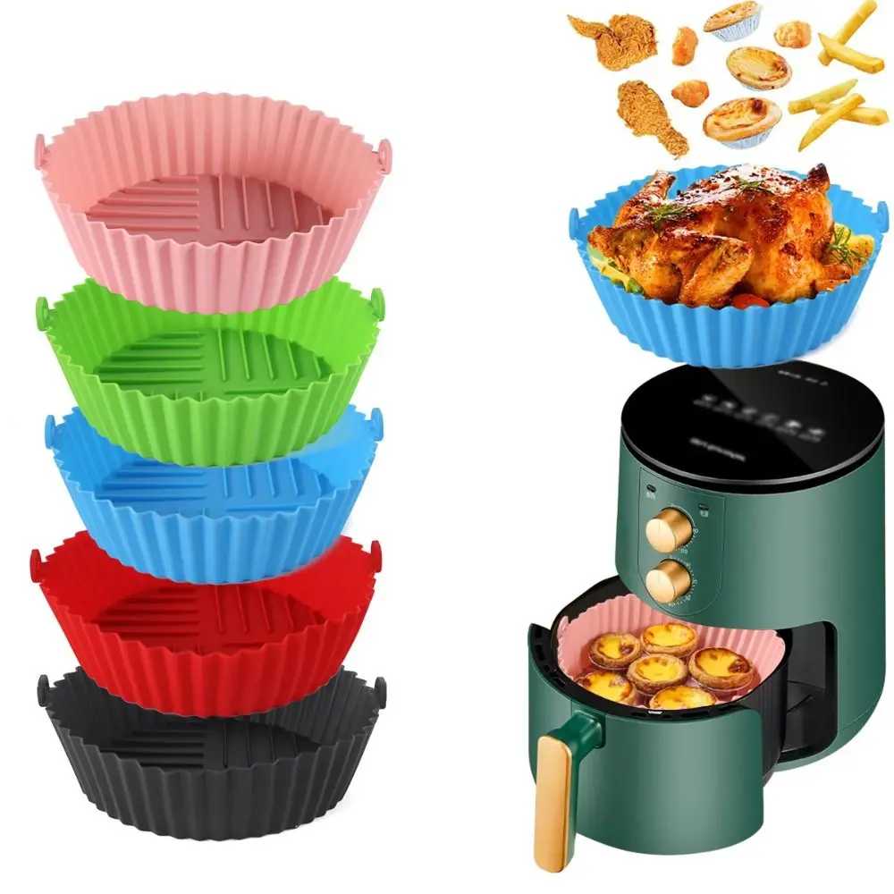 20cm Air Fryers Oven Baking Tray Reusable Silicone Non-Stick Round Baking Pan Microwave Pads Airfryer Pan Liner Cake Mold