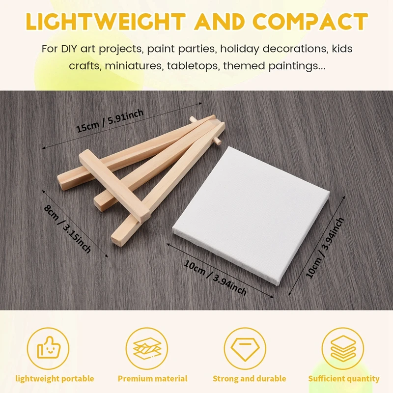 14Pcs Mini Canvas And Easel Brush Set, Canvas 4X4 Inch, Pre-Stretched Canvas, Mini Painting Kit, Kids Painting Party