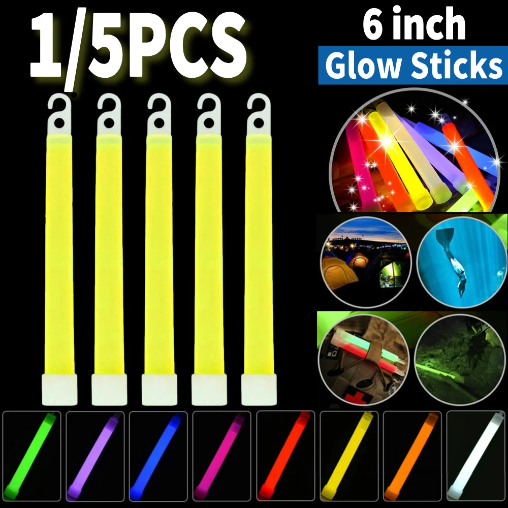 1/5pcs 6 Inch Survival Glowing Light Sticks Walking Hiking Camping SOS Gear Outdoor Sports Events Concert Lamp Stick