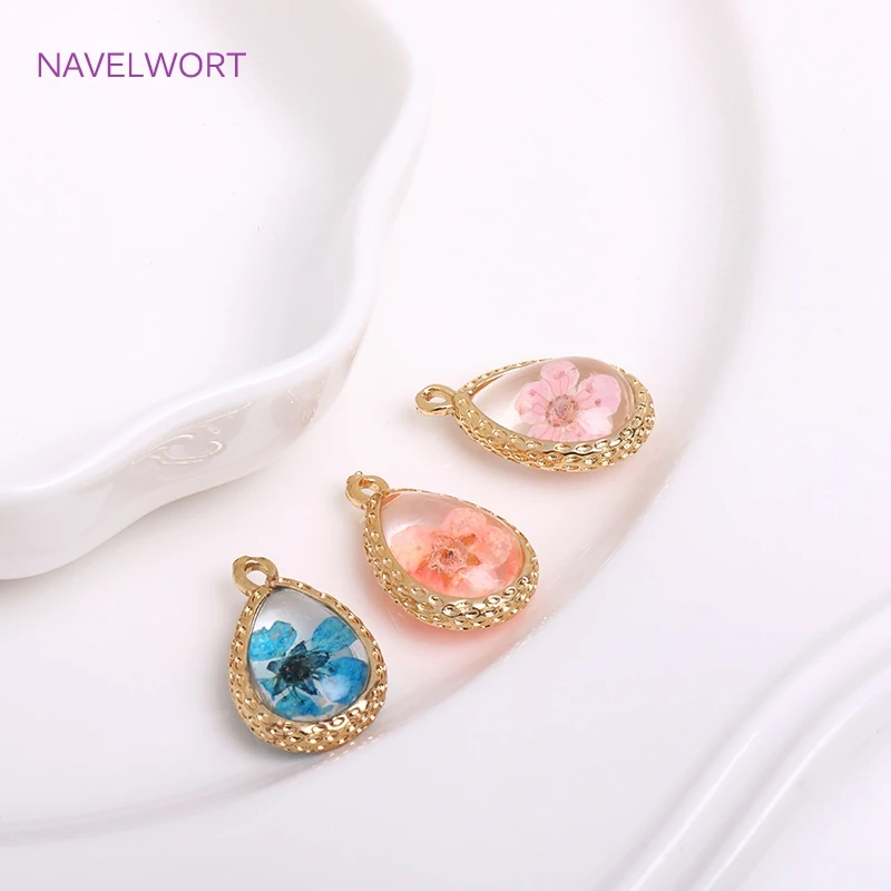 Trendy 18K Gold Plated Teardrop Charms For Earring Making Supplies,Transparent Crystals Flower Pendant Jewellery Making Supplies