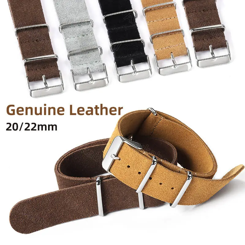 One Piece Suede Genuine Leather Watch Strap Band 20mm 22mm Soft Bracelet Wrist Belt Black Gray for Samsung Men Women Wrap Around