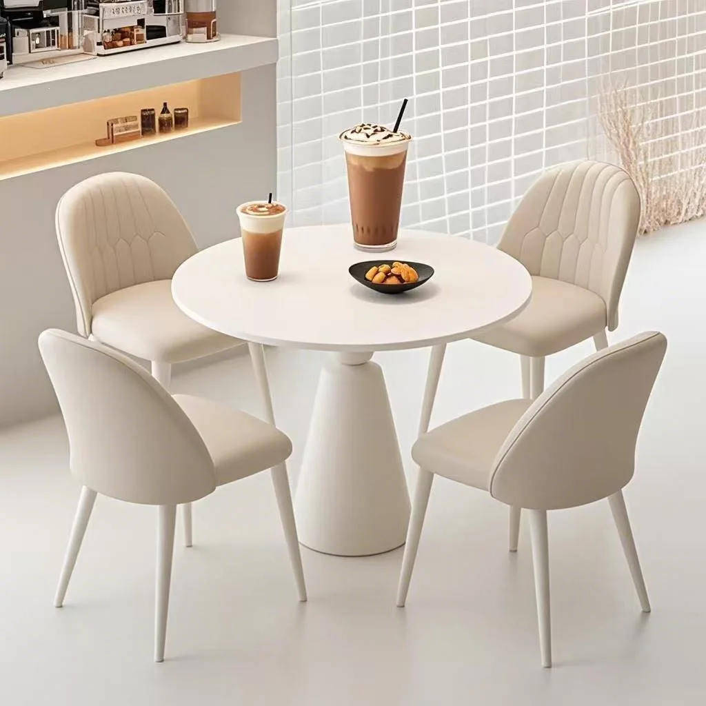 Cream wind round table dining table small apartment household rock slab and chair combination light