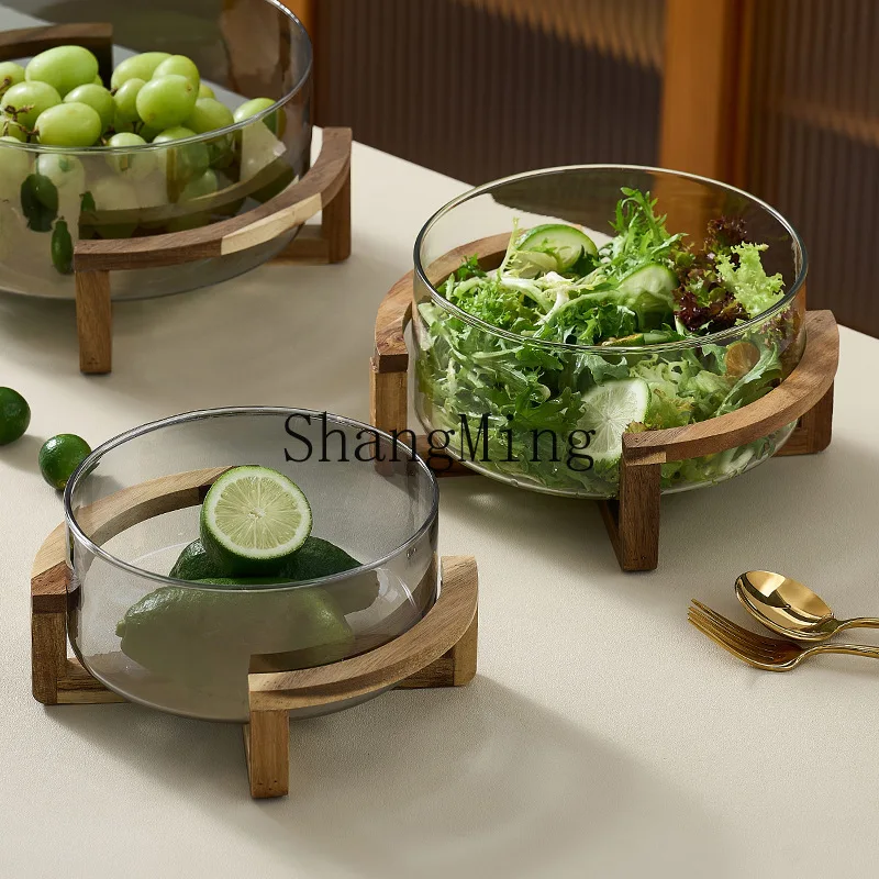 DSA Glass Fruit Plate Salad Bowl with Shelf Hotel Buffet Home Welcome Snack Sugar Storage Fruit Basin