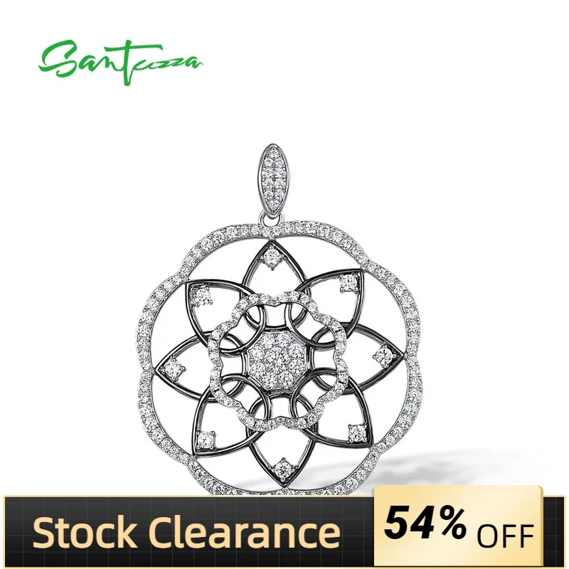 SANTUZZA 925 Sterling Silver Pendant For Women Sparkling White Cubic Zirconia Kaleidoscope Pendant Stunning Trendy Fine Jewelry