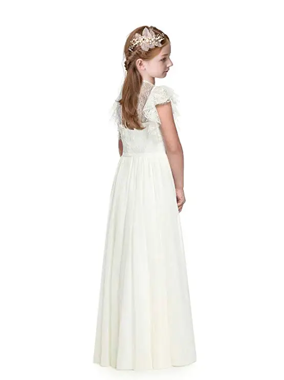 Flower Girl Dresses Lace White/Ivory Bridesmaid Gowns Party Wedding Prom Pageant First Communion Children Clothing