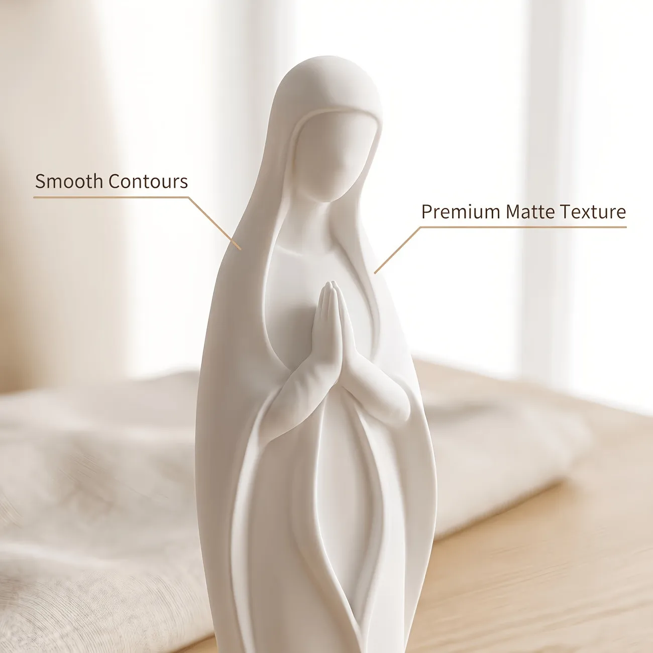 100mm Minimalist Virgin Mary Statue Matte Plastic Praying Figure Sculpture White Black for Bookshelf Tabletop Home Decoration