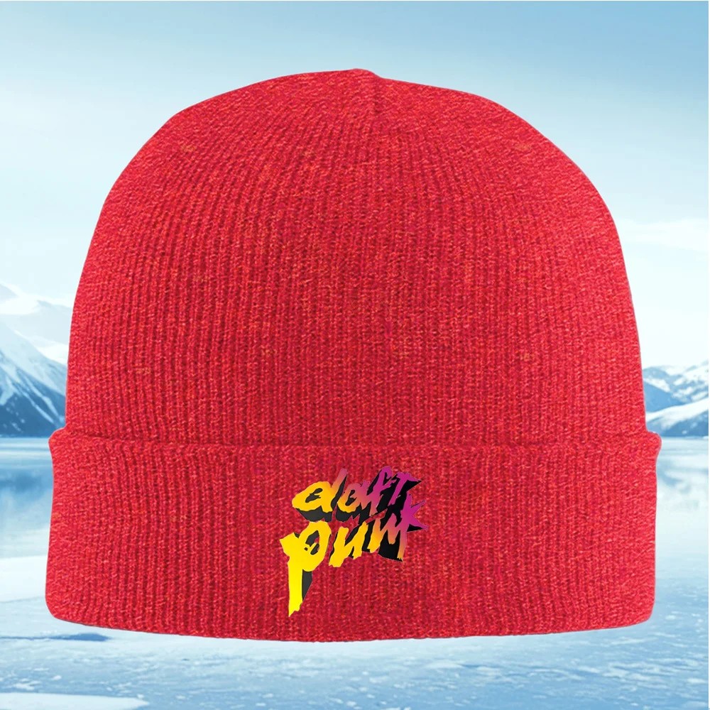 다프트 펑크 로고, 검은색 배경 남성 여성 유니섹스 니트 모자 비니 풀오버 캡 겨울 보온 따뜻한 크리스마스 야외 사이클링 H
