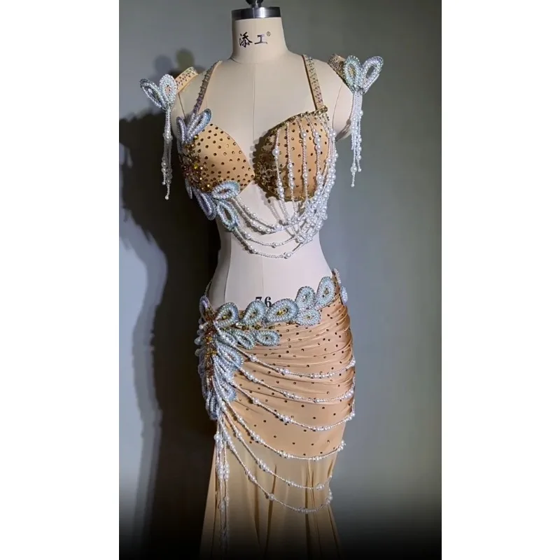 Customized Women Belly Dance Performance Costume High Waist Sexy Hollow Out Big Skirt Team Competition Uniform Belly Dancing Bra