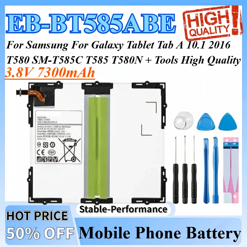 

Аккумулятор 3,8 В 7300 мАч EB-BT585ABE для Samsung Galaxy Tablet Tab A 10,1 2016 T580 SM-T585C T585 T580N + инструменты высокого качества
